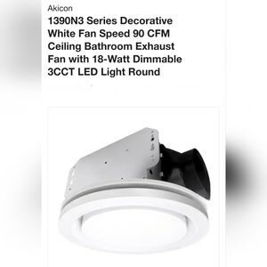 Decorative White Fan Speed 90 CFM Ceiling Bathroom Exhaust Fan LED